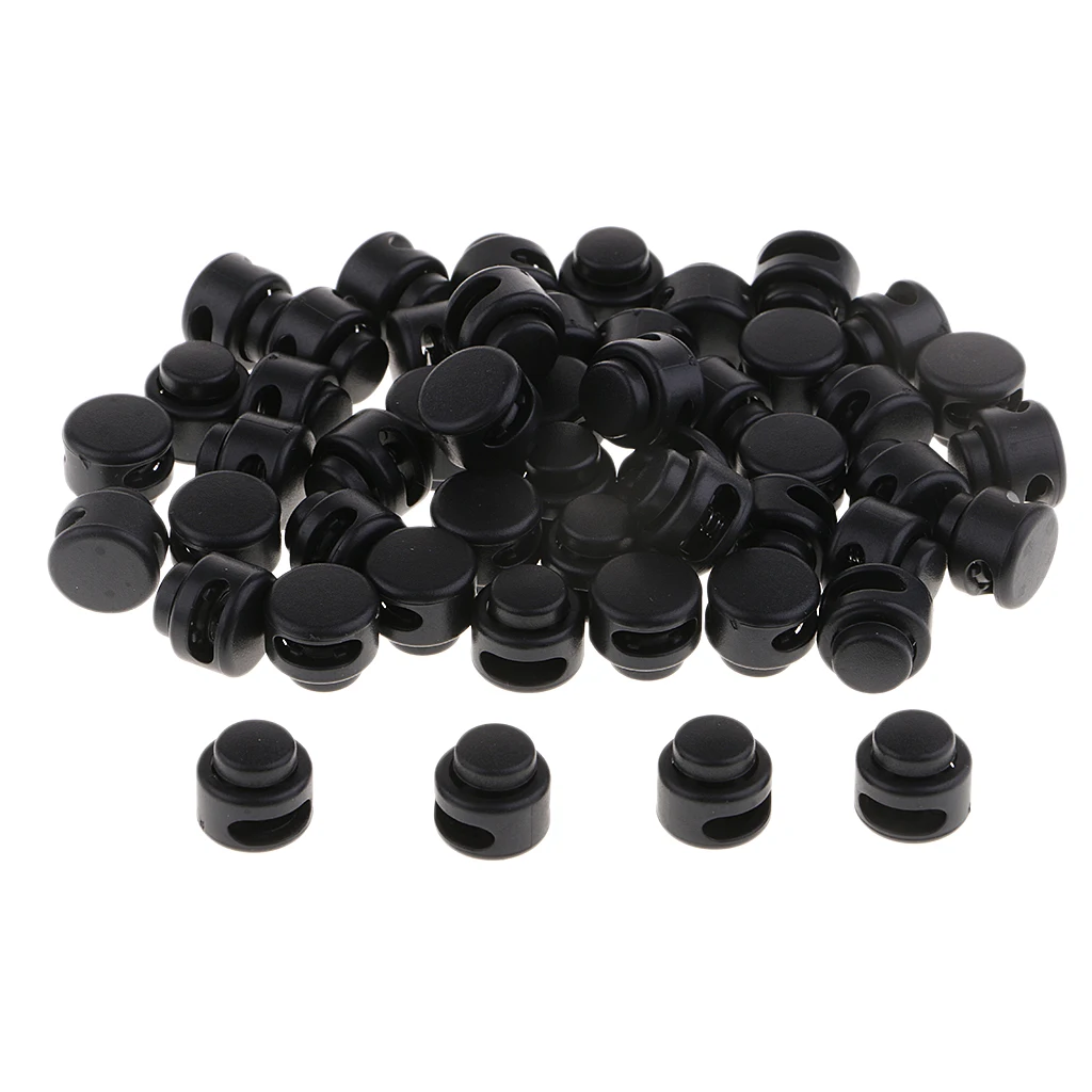50 Pieces Plastic Toggle Spring Clasp Stops Double Holes String Cord Locks 13mm