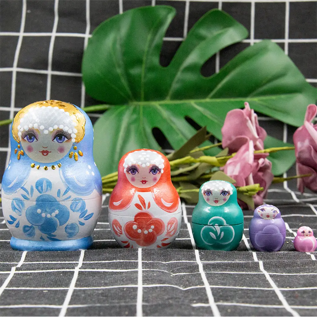 Set of 5 Russian Nesting Doll Fashion Women Pattern Matryoshka Stacking Toys Gift Home Decor Halloween New Year