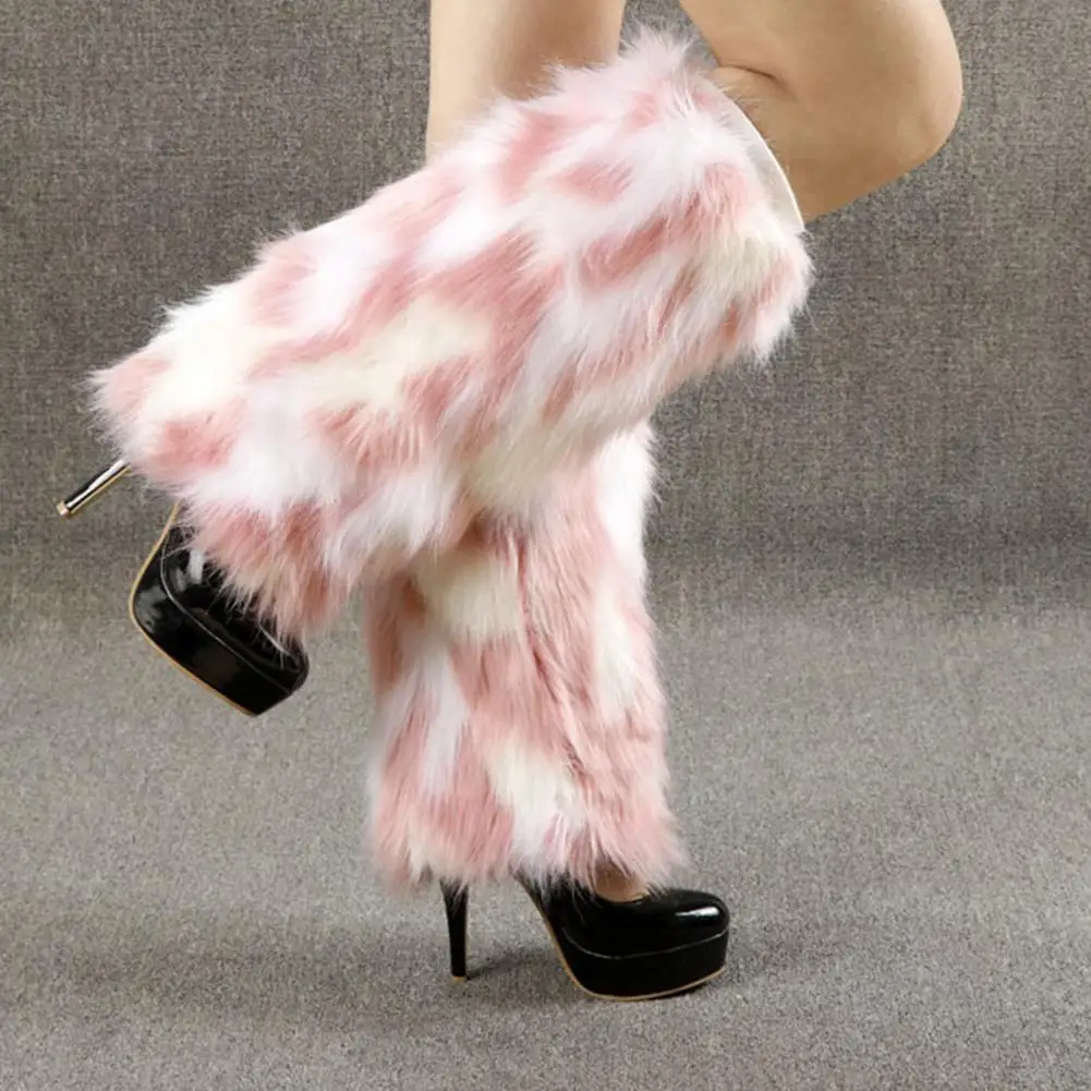 Scaldamuscoli da donna in pelliccia sintetica sfocata stivali lunghi scarpe polsino gambe copertura caldo costume 