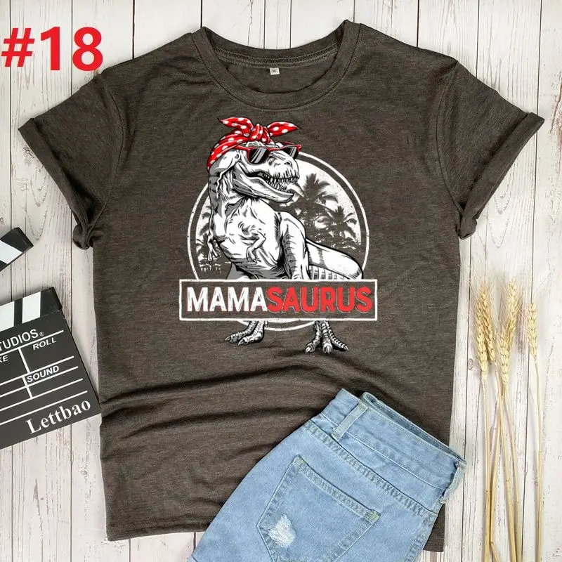 Mamasaurus T Rex Dinosaur Print T-shirts Women Summer Graphic Tee Aesthetic Shirts For Women Casual Short Sleeve Ladies Tops