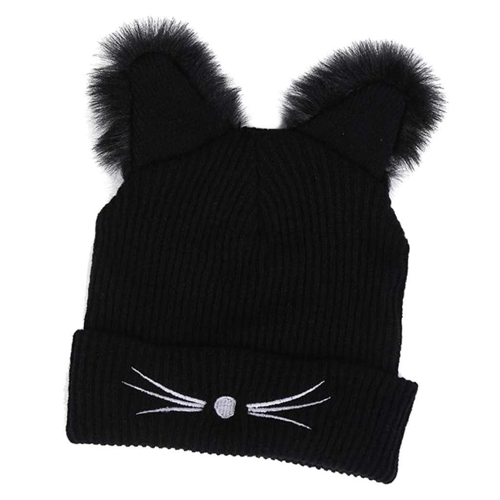 Black Cat Ears Hat Embroidered Warm 