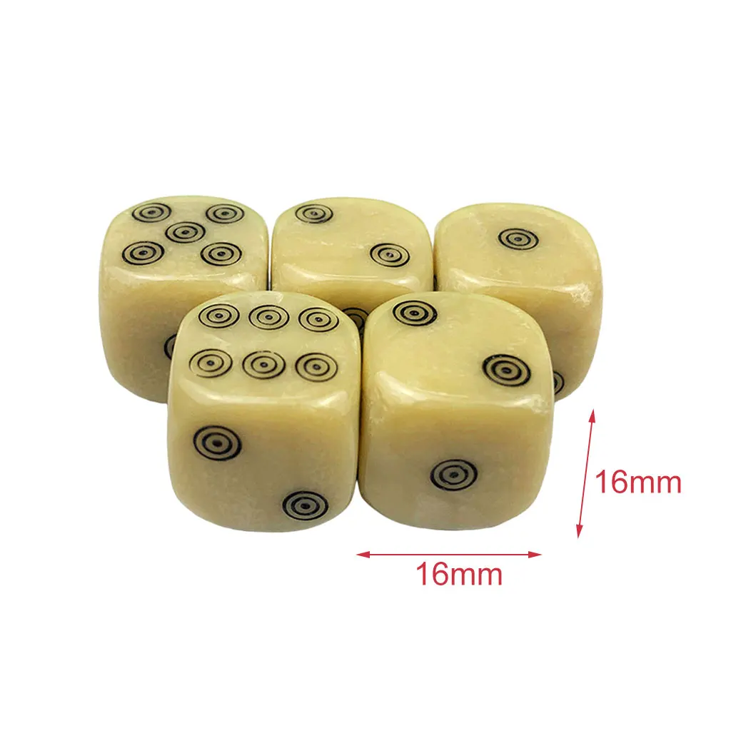 5/Set Round Corners Opaque Acrylic 16mm Six Sided Dice Circles Pattern Party Prop Educational Toy