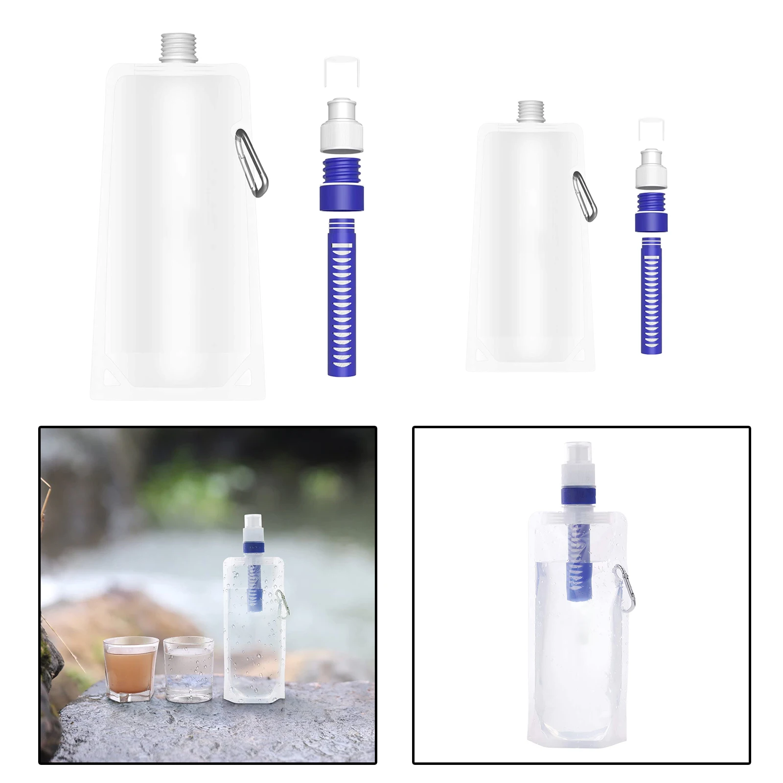 Collapsible Water Filter Canteens BPA Free Filtered Water Bag for Camping
