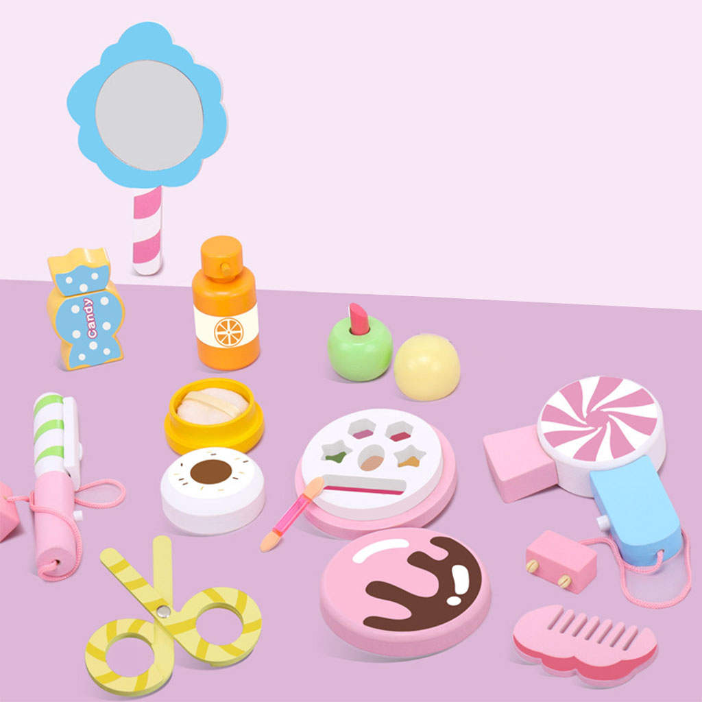 Kids Pretend Play Makeup Set Kids Toys Perfume Powder Puff Scissors Hair Drier with Storage Case Lipstick Comb for Party Age 3+
