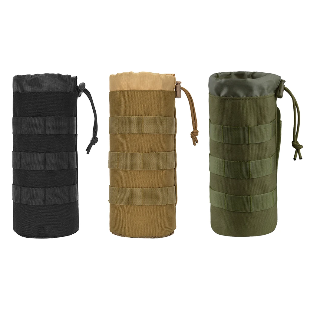 Tactical Molle Water Bottle Pouch, Bottle Holder with Top Drawstring, Portable Water Container Pouch Bag Hydration Carrier Case