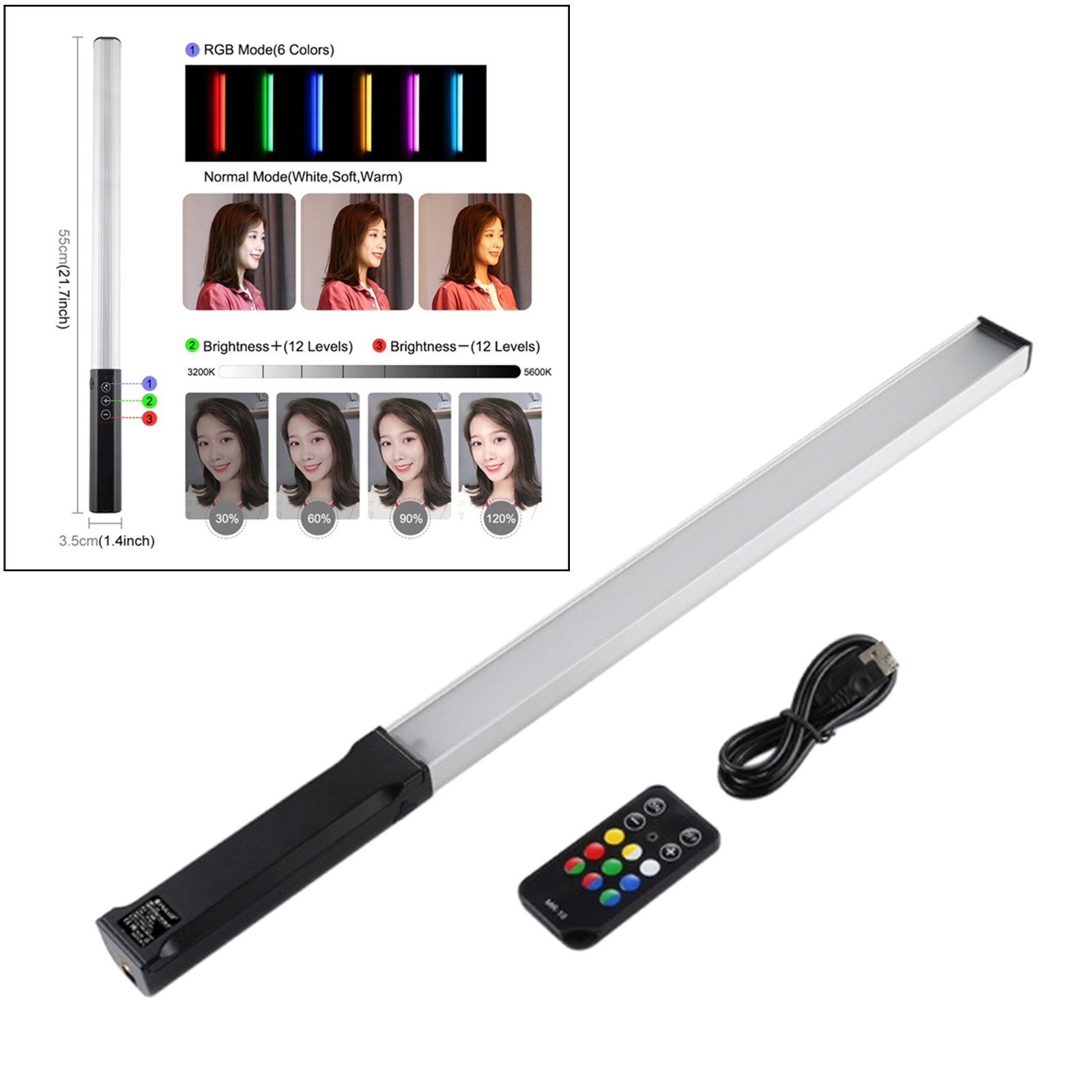 RGB LED Video Light Flash Tube Lights Filming Photographic Lighting 7.4V 10W
