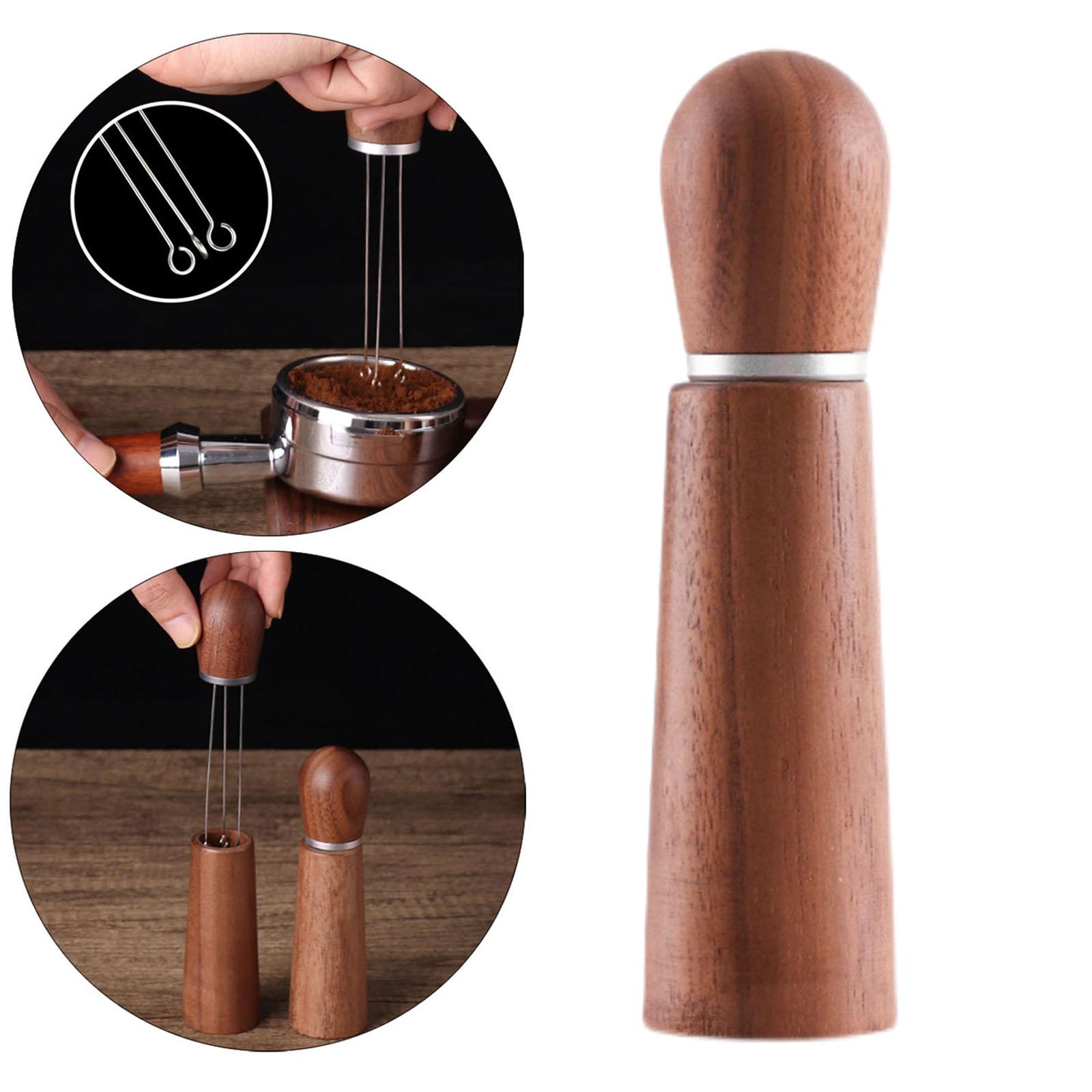 304 Stainless Steel Coffee Distributor Needle Coffee Stirrer Wood Handle Espresso Dispensing Hand Tamper Barista Kitchen