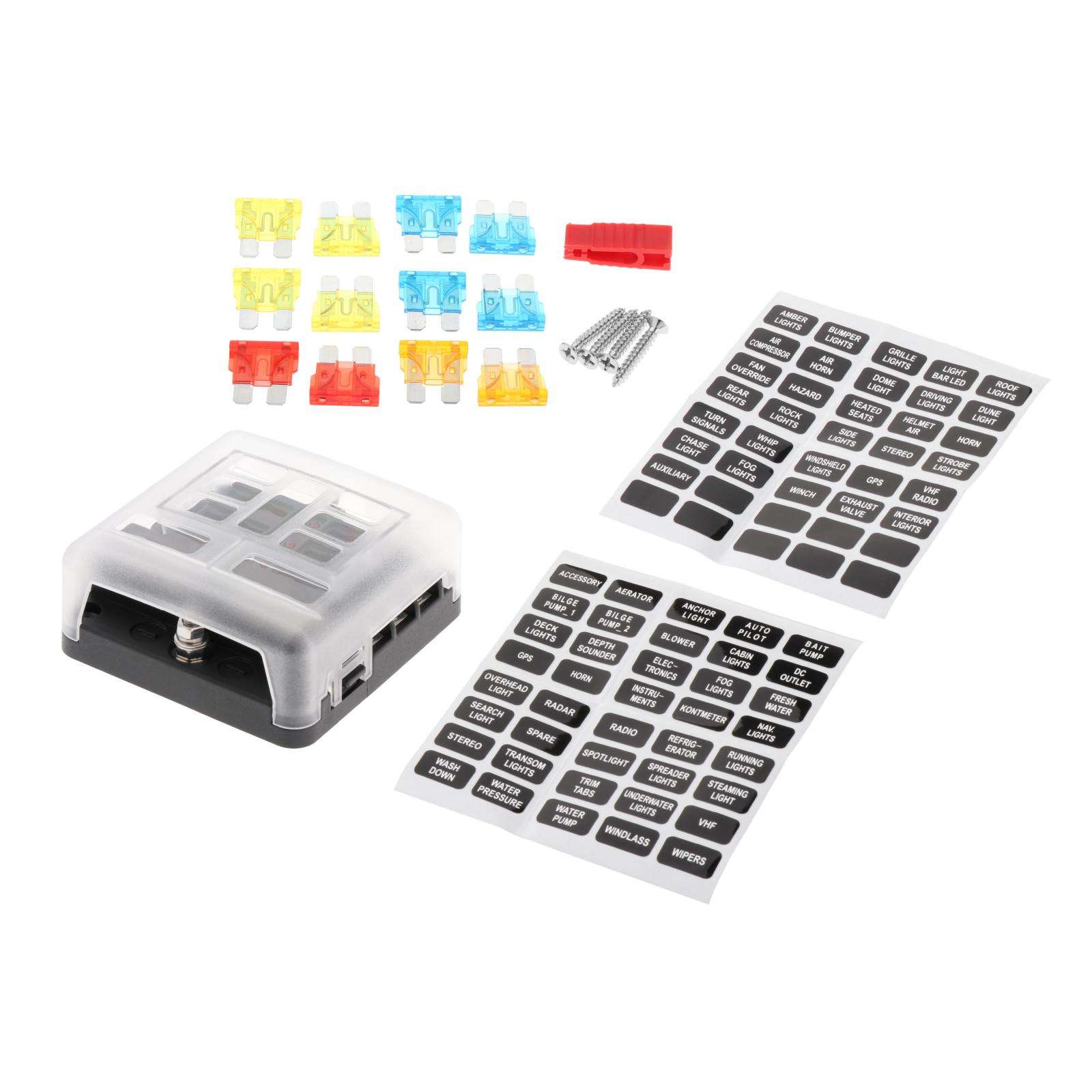 Cars LED Fuse Box PBT with Protection Cover 6 Way with LED Indicator Blade Fuse Block for RV Van Automotive Boats Marines