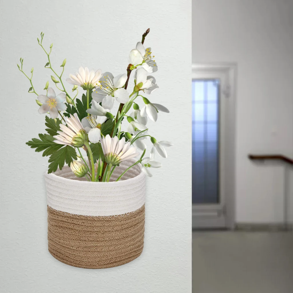 2Pcs Woven Jute Cotton Flower Basket Garden Indoor Flower Pot Vase Planter Modern Home Decoration Storage Baskets Container