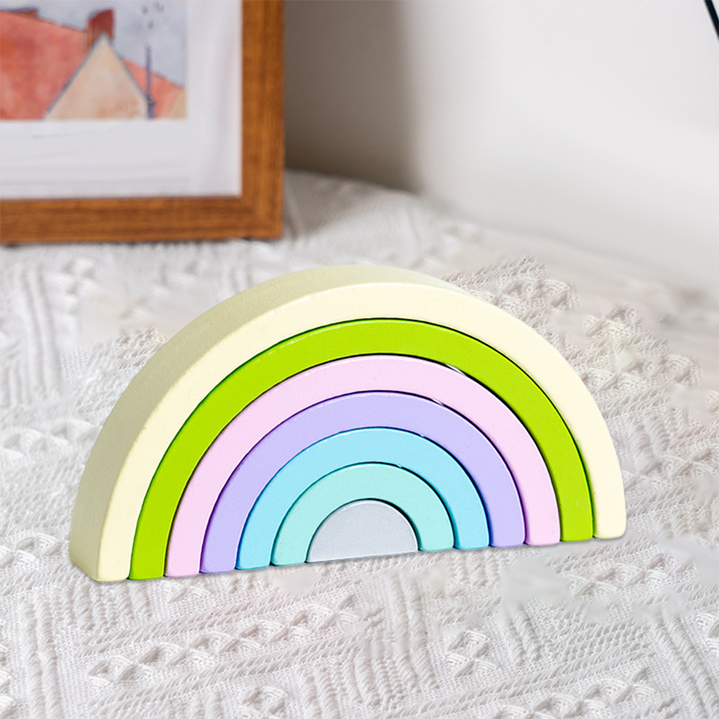 Wooden Rainbow Stacker Playset Learning Colorful Building Blocks for Early Development Gift Kids Baby