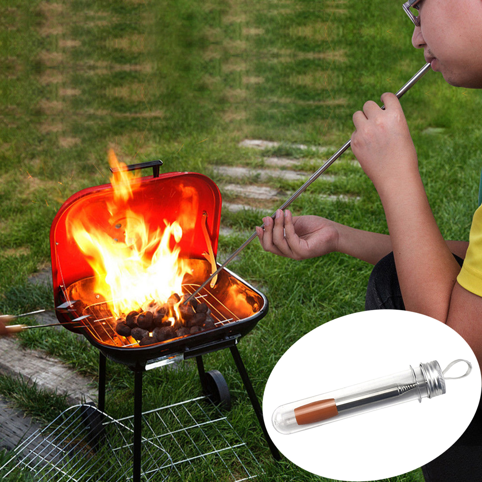 Pocket-Size Folding Stainless Steel Fire Blower Campfire Tool Outdoor Retractable Fire Bellow Portable Camping Traveling