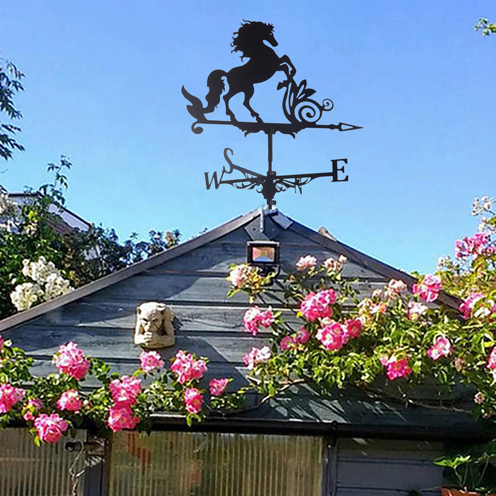 Premium Backyard Garden Decoration Weather Vane, Heavy Duty Iron Wind Mill Horse Design