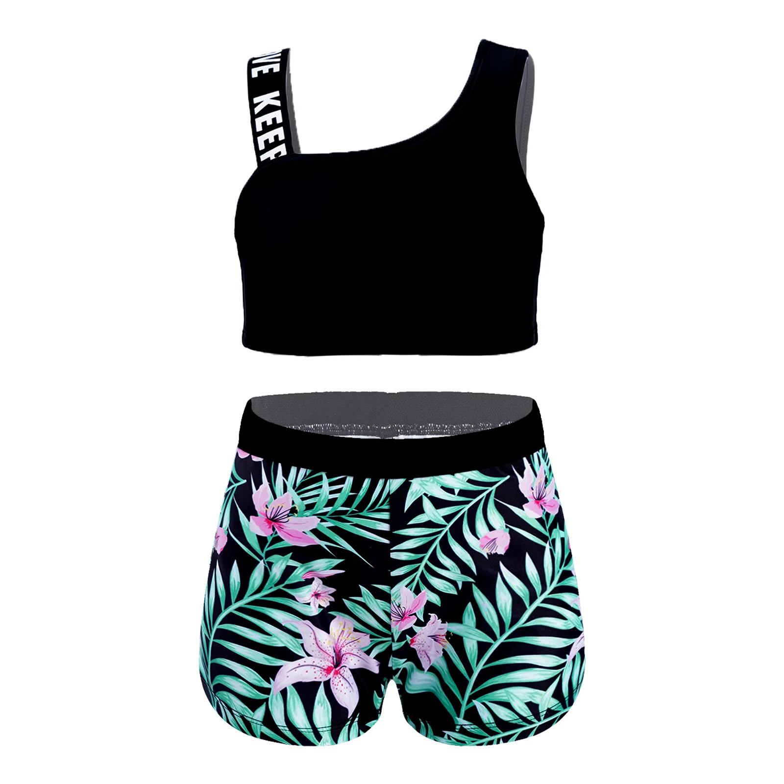 Kids Girls Athletic Outfit Crop Top Booty Shorts Bottoms Gymnastics ...