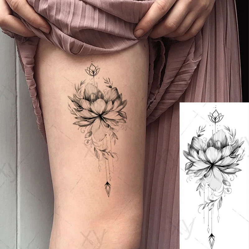 Sexy Lotus Tattoos Temporary Women Adult Flower Arm Sticker Waterproof Fake  Floral Bloosom Body Leg Art Tatoos|Temporary Tattoos| - AliExpress