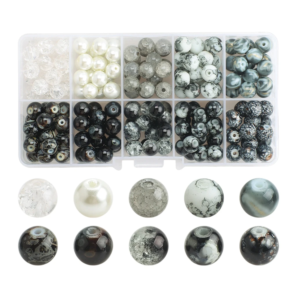 200x Glass Beads w/ Storage Box 8mm Round Beads for DIY Beading Necklaces Bracelet Jewelry Making Christmas Tree Ornament