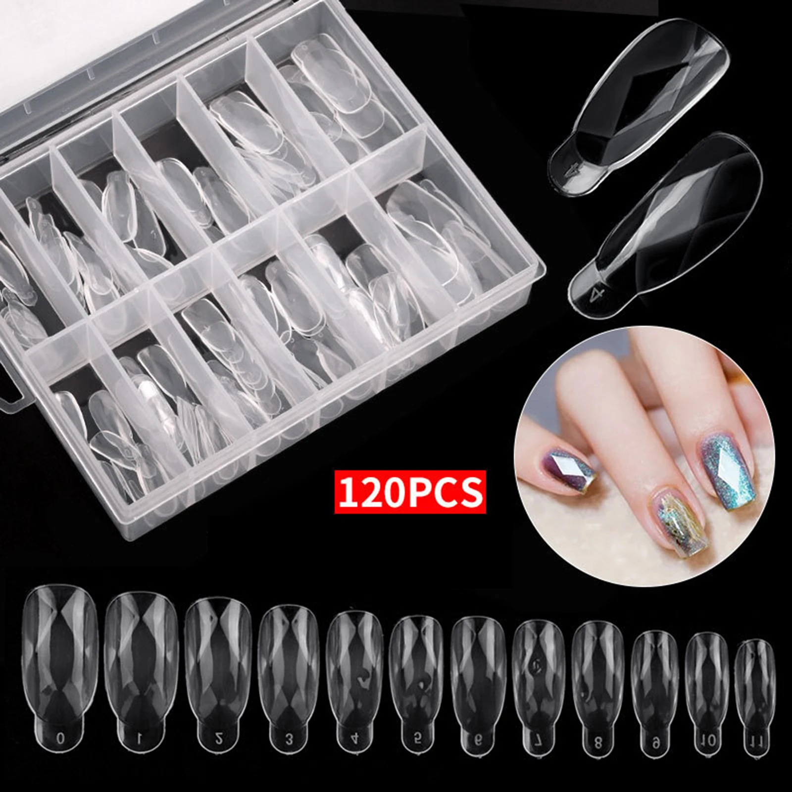 120pcs Fingernail Tips Diamond Shape Manicure ABS Nail Art Mold For Home Use