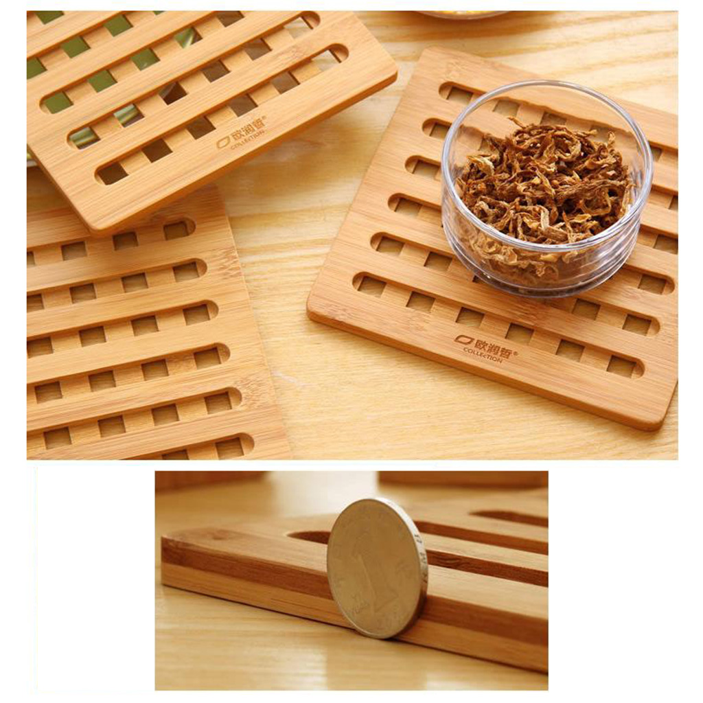 3pcs Natural Bamboo Trivet Mat Pads for Hot Pot Dishes Heat Resistant Square