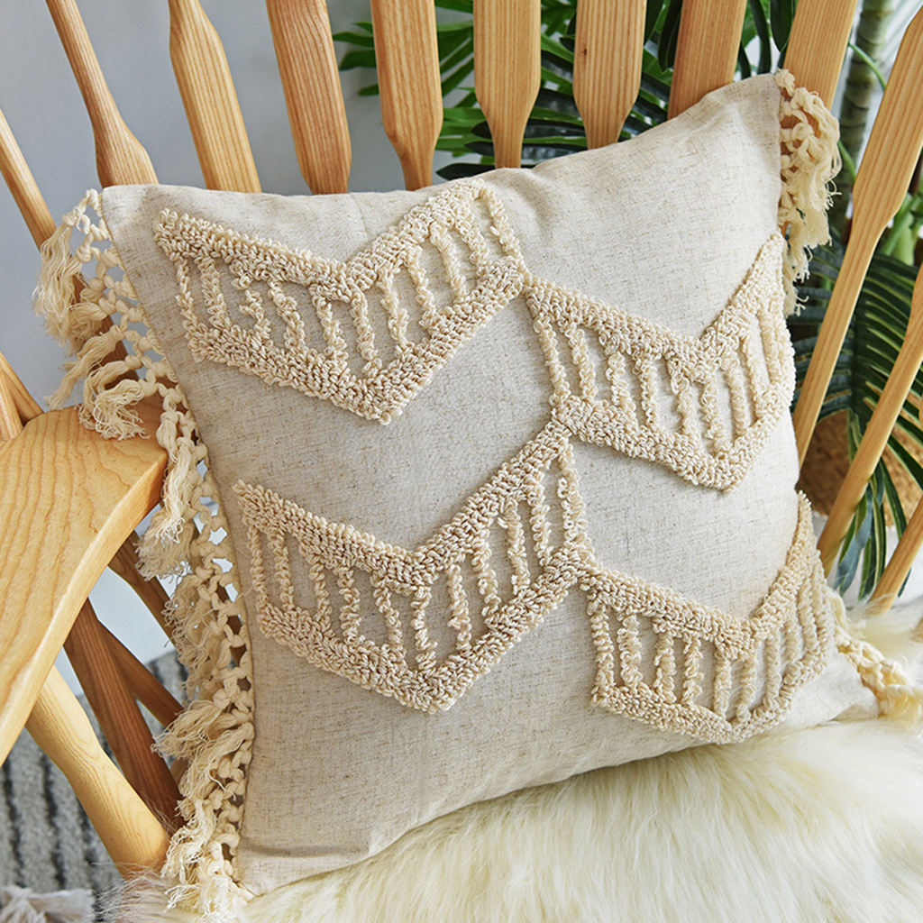 Decorative Throw Pillow Covers Cotton Tassel Bed Bedroom Rectangle Square Cushion Cover Tufted Woven Pillow Case Decoration
