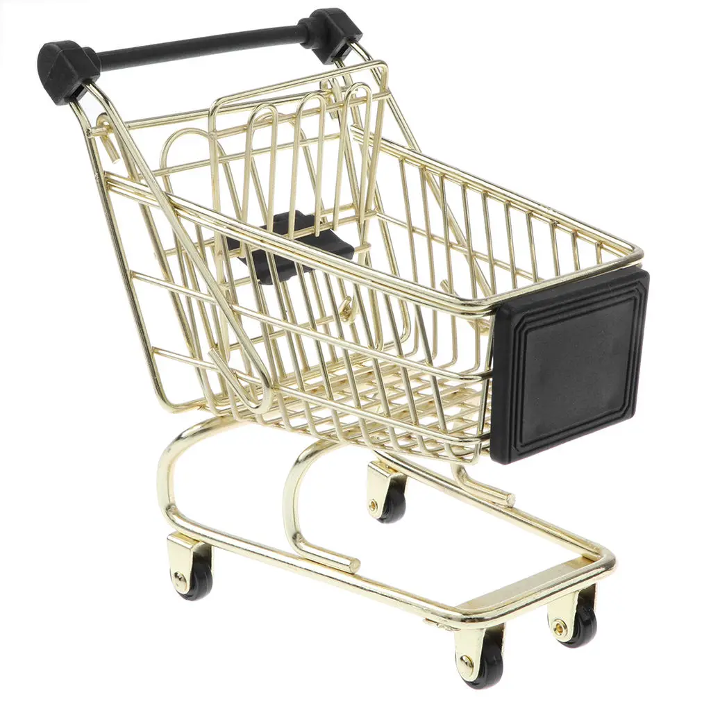 Miniature Metal Shopping Cart Trolley Basket Model for Kids Gift Rose Gold S 