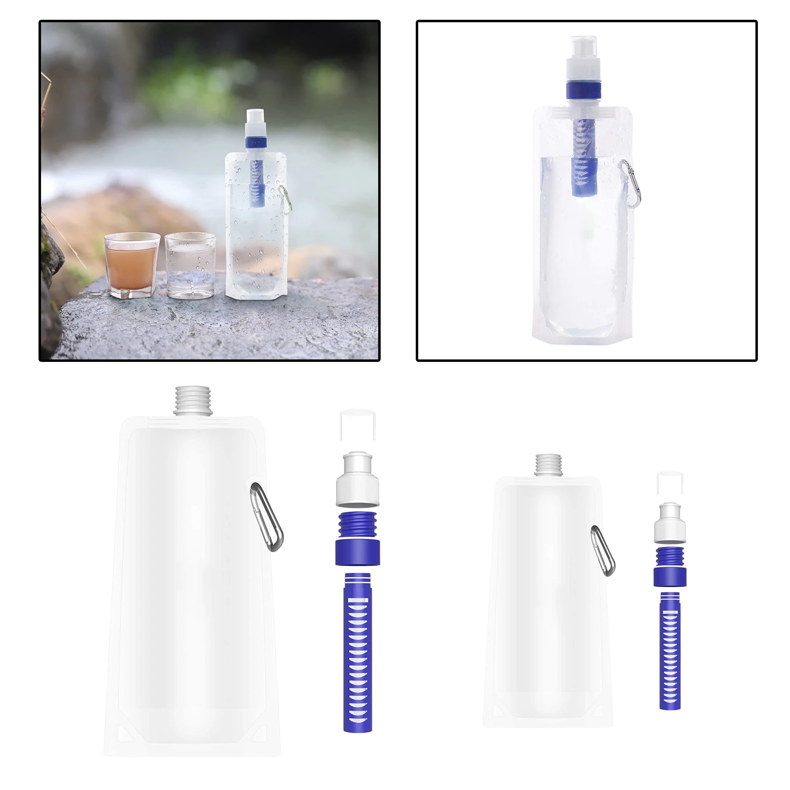 Collapsible Water Filter Canteens BPA Free Filtered Water Bag for Camping