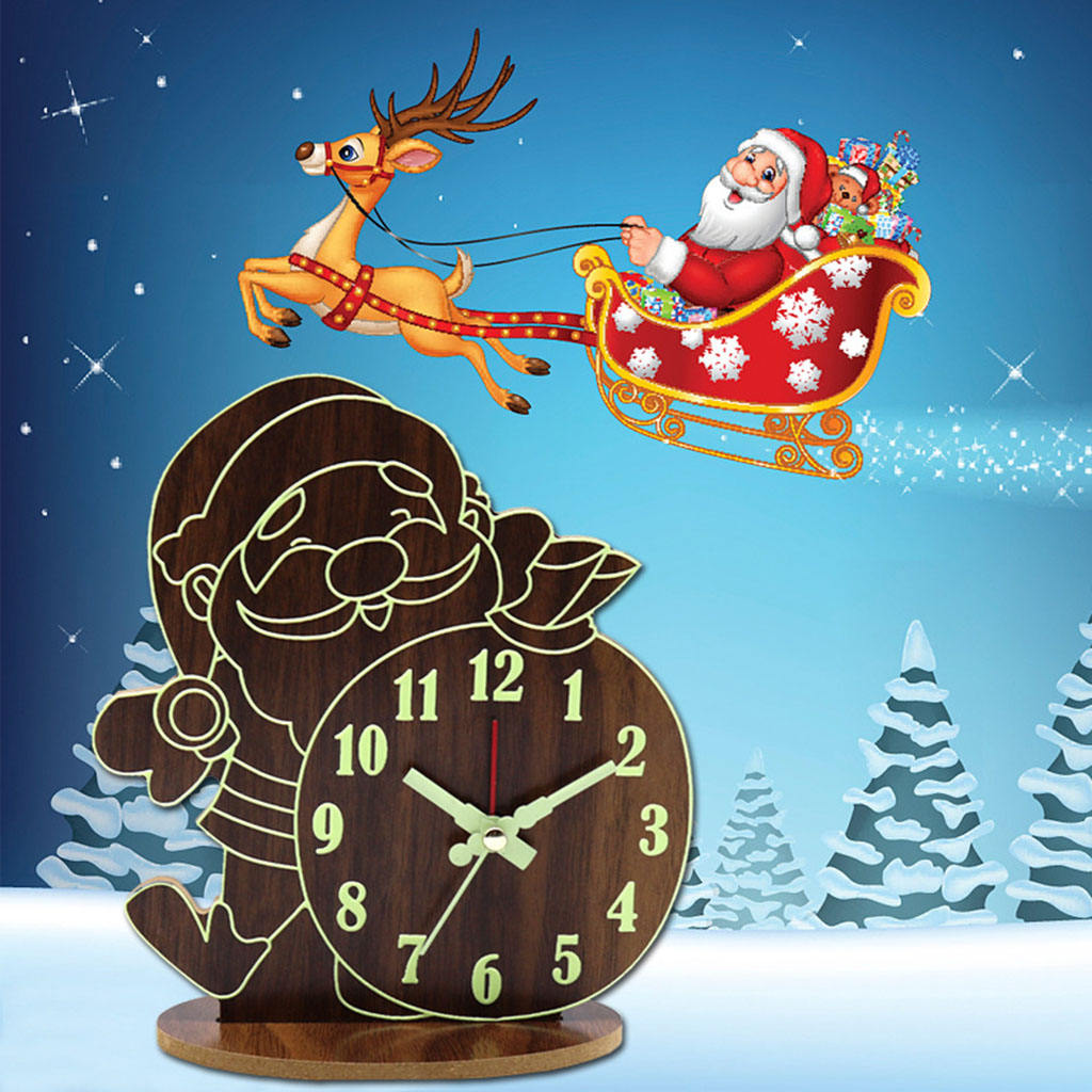 Wooden Alarm Clock Cartoon Non Ticking Luminous Battery Powered Desktop Clocks for Home Living Room Kids