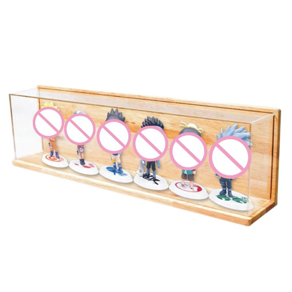 2xClear Acrylic Showcase with Wood Back Base Figures Model Toy Display Case