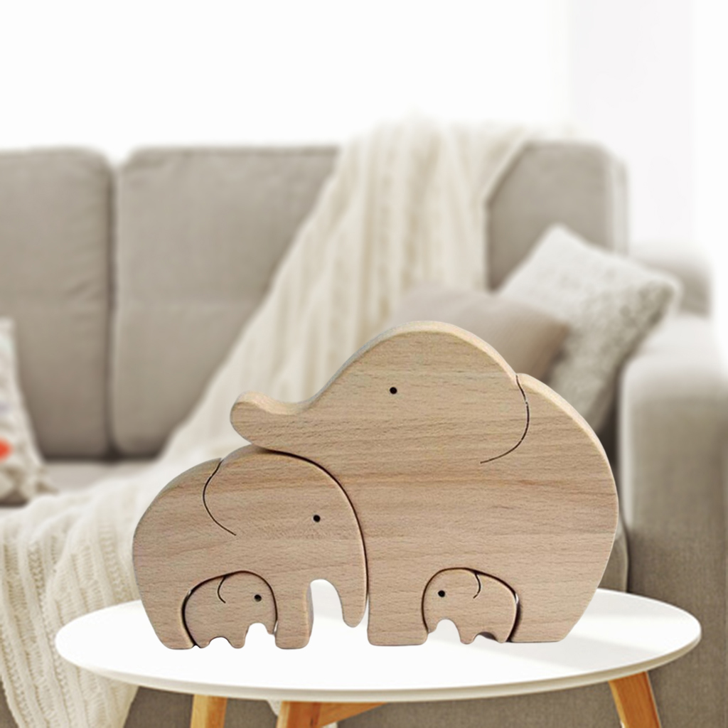 Wooden Elephant Sculpture Statue, Art Animal Figurine Home Decor Living Room TV Shelf Ornaments Artwork Mother's Day Gift