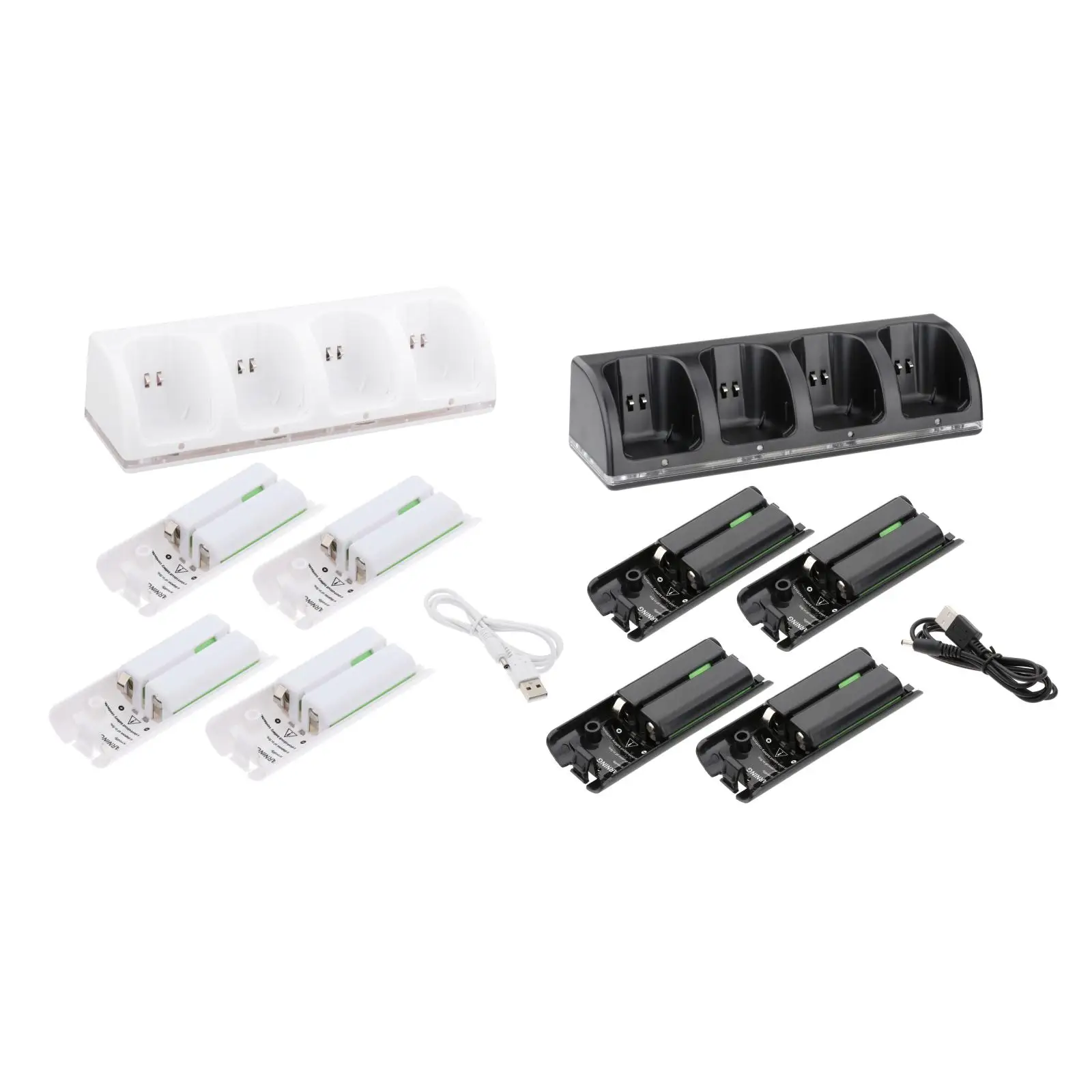 Charging Dock Station with 4 Rechargeable Batteries and USB Cable, 4 in 1 Battery Charger for Wii Controller Game Accessories