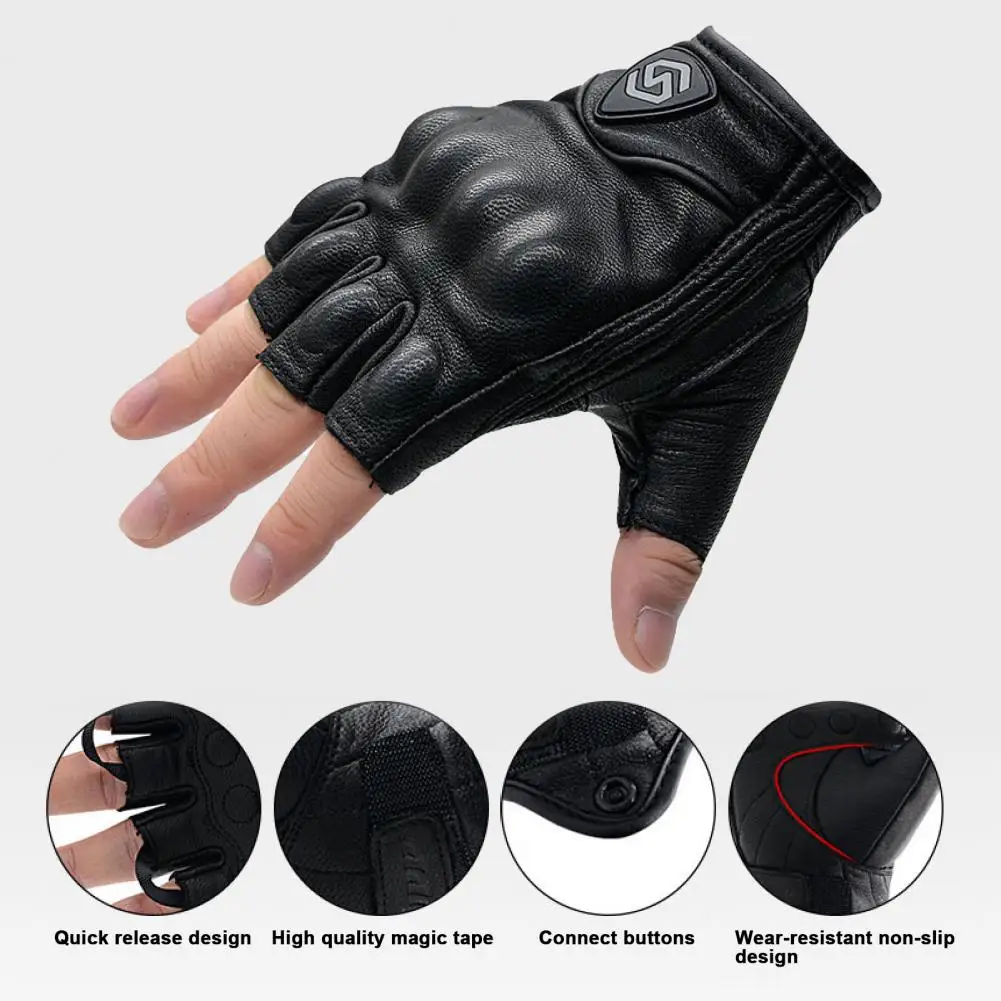 motorcycle glasses 1 Pair  Motorcycle Cycling Gloves Ergonomic Breathable Black Adjustable Faux Leather Knuckle Protection Half Finger Gloves motorcycle jacket with armor
