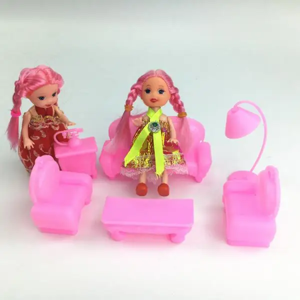 6 Furniture Set for Dolls Sofa Chair Lamp Coffee Tea Table House Toys