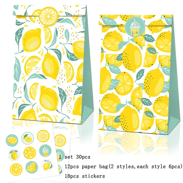Lovely orange Lemon Candy Bag with Stickers for lemon fruit birthday Party bags  lemon candy bag thank you Paper Gift Bag