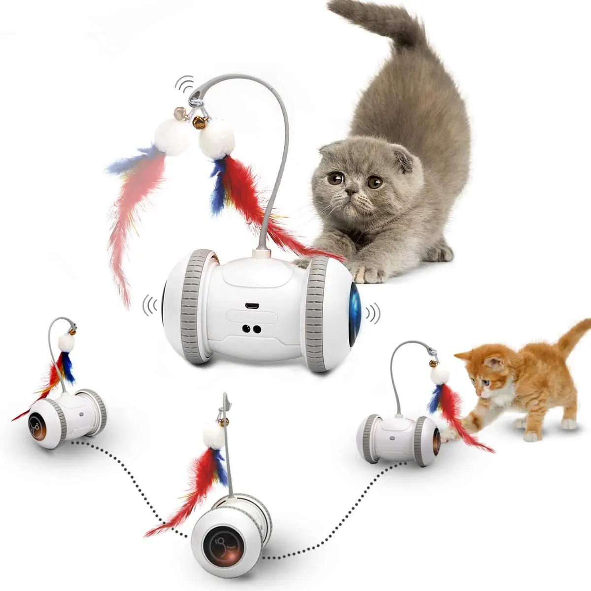 Automatic Sensor Cat Toys Interactive Smart Robotic Electronic Feather Teaser Self-Playing USB Rechargeable Kitten Toys for Pets