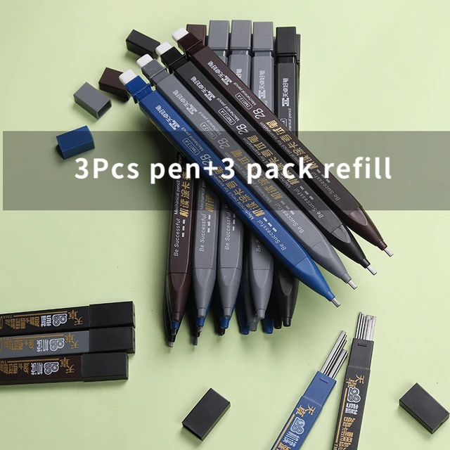 3 Sets Thick Flat Head 2.0mm Test Mechanical Pencil Drawing 2b Refills  Writing Automatic With Eraser Office School Supplies - Mechanical Pencils -  AliExpress