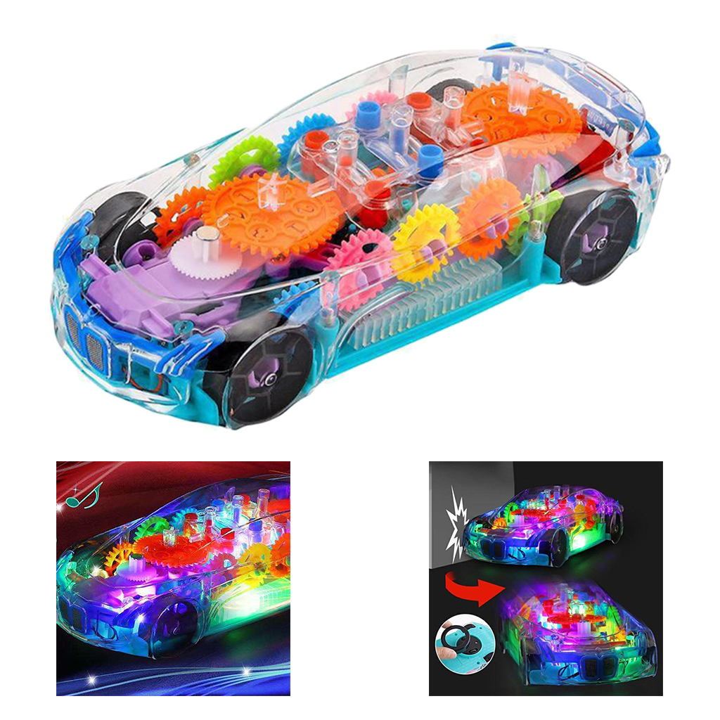 Electric Toy Car Universal Gear Mechanical Concept Colorful Light Music Cartoon Transparent Toy Car