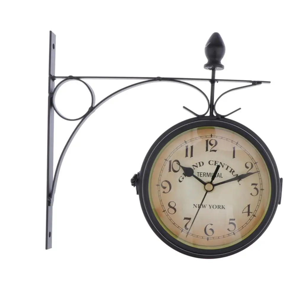 Vintage Double Sided Wall Clock Iron Metal Silent Quiet Central Station Wall Art Clock Creative Classic Garden Hanging Clocks