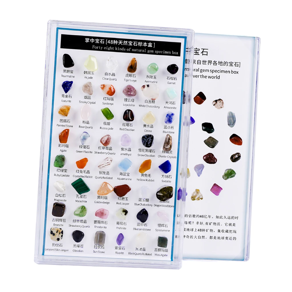 48 Pieces Rock and Mineral Educational Collection & Deluxe Collection Box for Kids Gifts