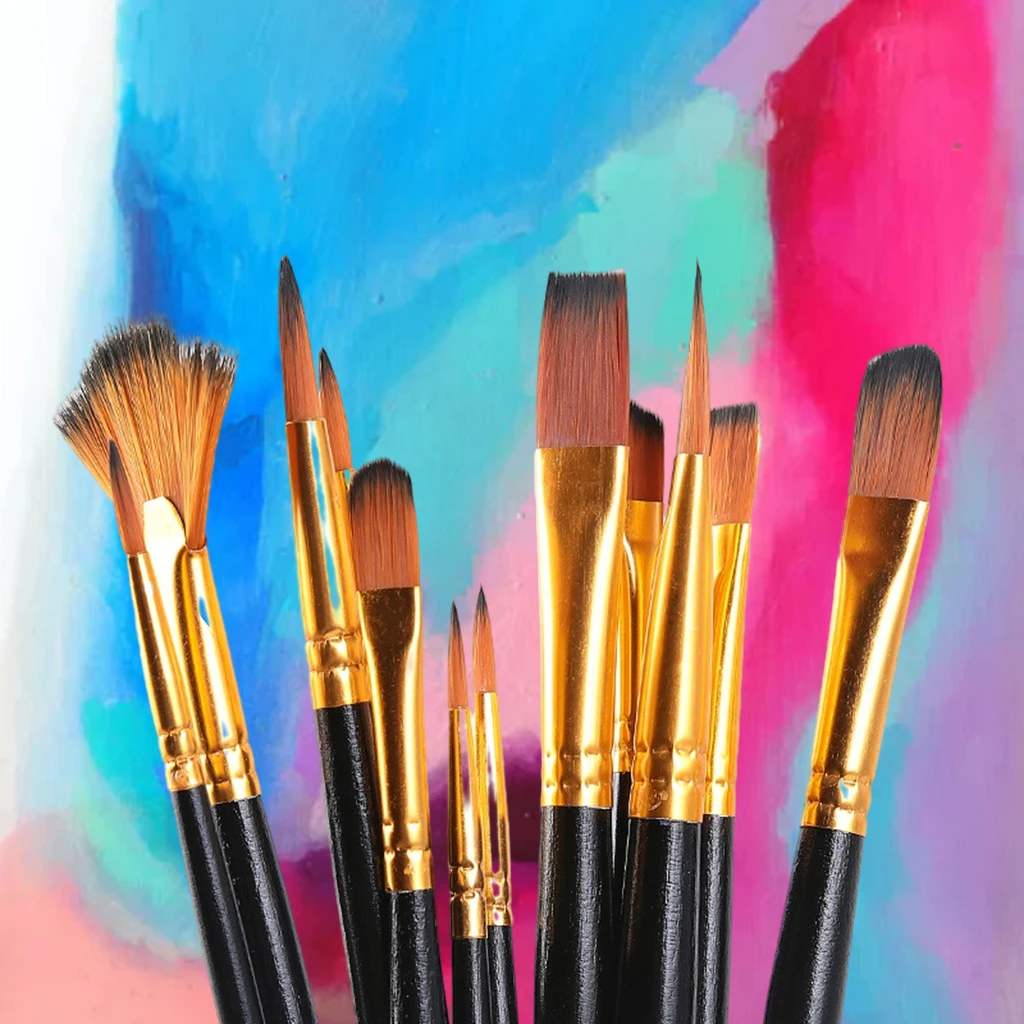 12pcs Paint Brushes Pen Set Art Acrylic Gouache Oil Watercolor Artist Canvas Nylon Brushes with Storage Bag Palette Knife Sponge