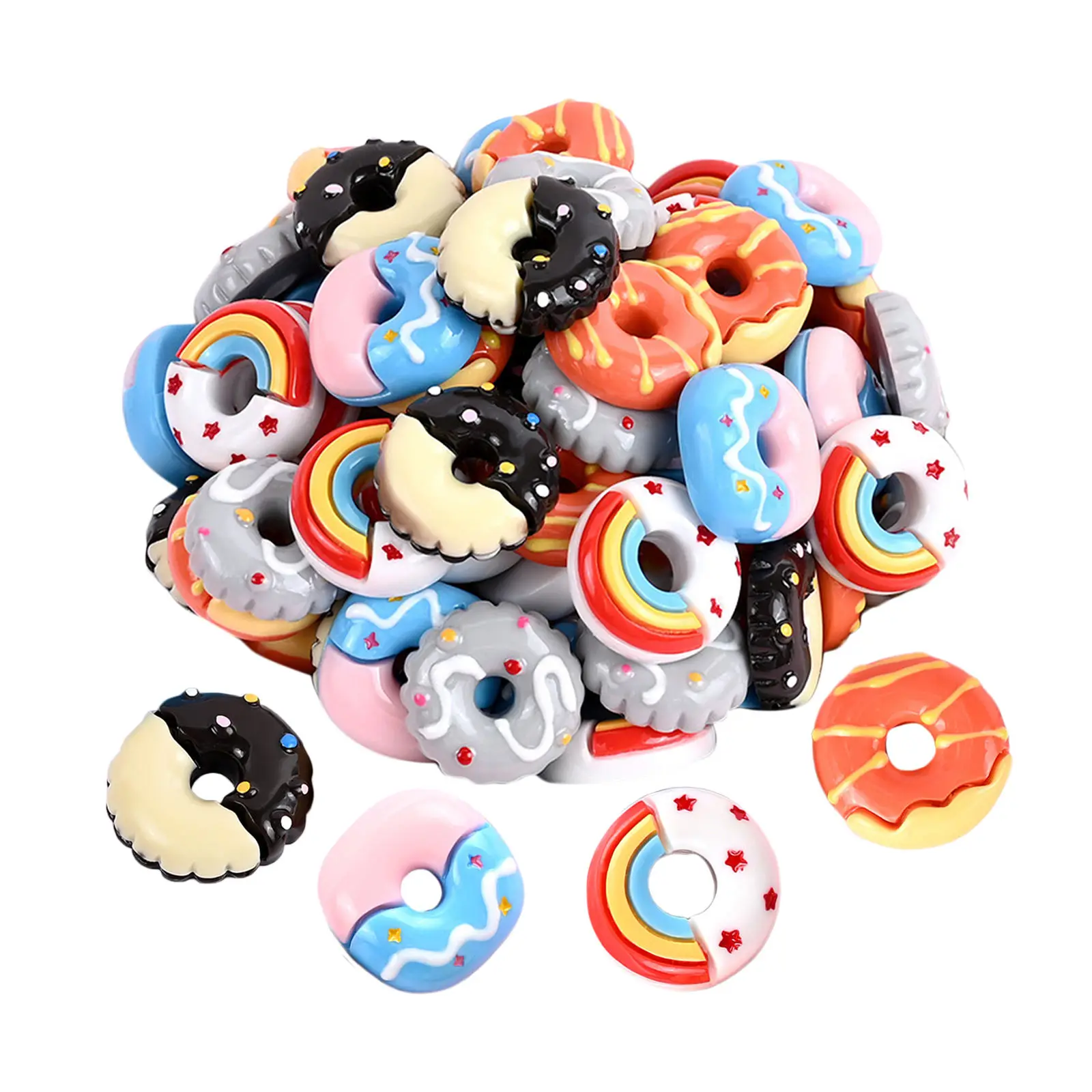 30Pcs Colorful Resin Doughnut Flatback Buttons Cabochons  Charms DIY