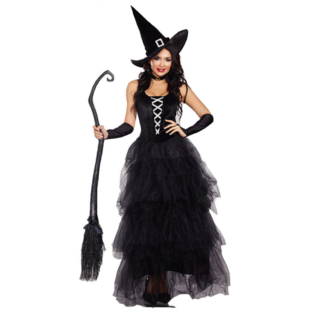 Women's Classic Bewitching Witch Halloween Costume Fancy Dress Hallowmas Cosplay for Ladies Girls Halloween Party Makeup Supply