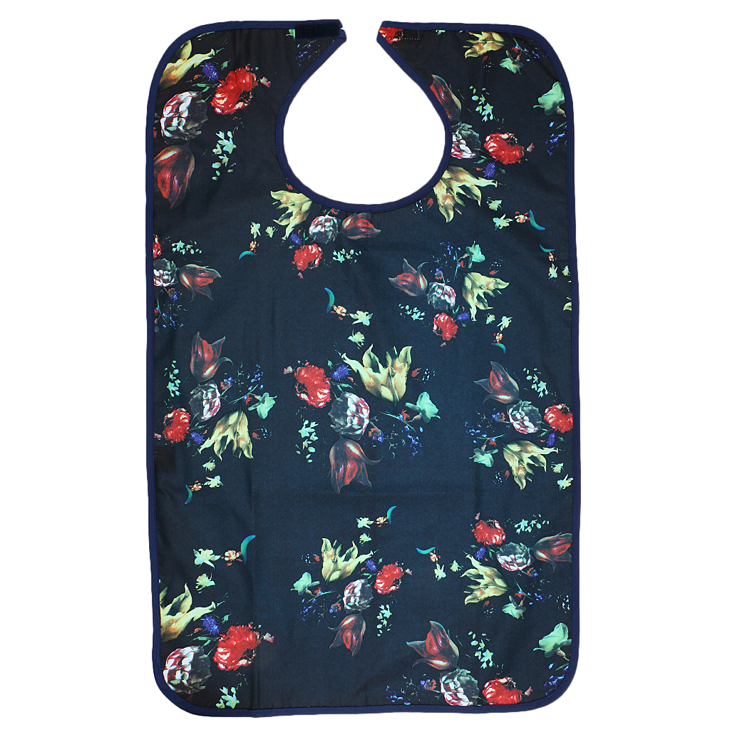 Reusable Waterproof Adult Elder Mealtime Bib Clothing Spill Protector Disability Aid Apron - Grid Lips Floral Flowers Print
