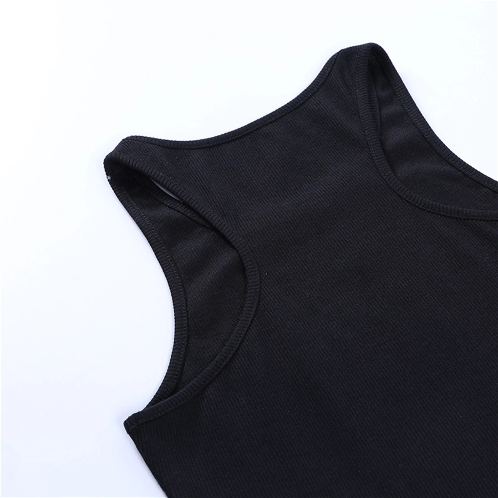 T Shirt Women Tops Summer Retro Gothic Stylish Print Scalloped Crop Top O Neck Sleeveless Cropped Tank Tops Solid Ribbed Vest
