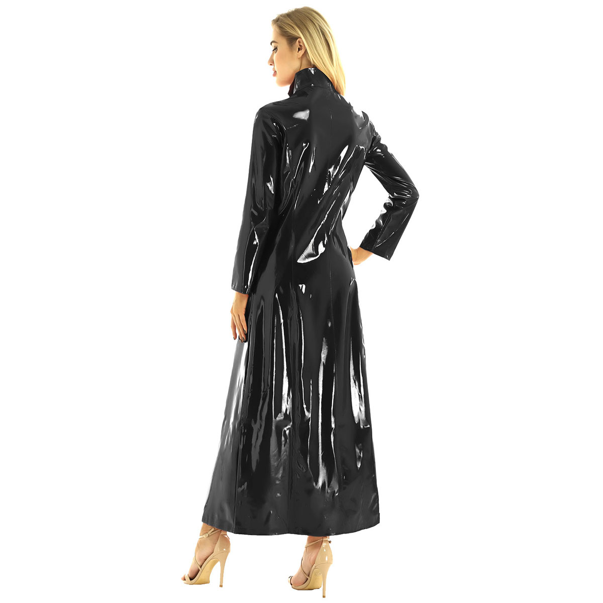 moda pvc couro trench coat unisex feminino punk streetwear longo trench coat wetlook clubwear homens quente moto biker trench coat