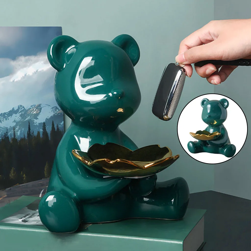 Key Storage Bear Figure Statue Figurine Storage Tray for Candy Snacks Cookies Plate Container Holder Centerpiece