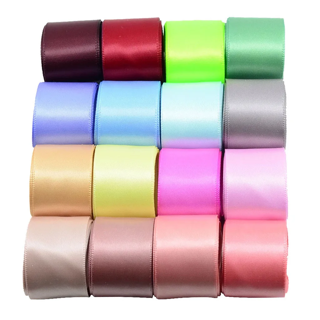 16 Colors Satin Ribbon Reels Rolls Double Sided Face 25 mm Plain Width