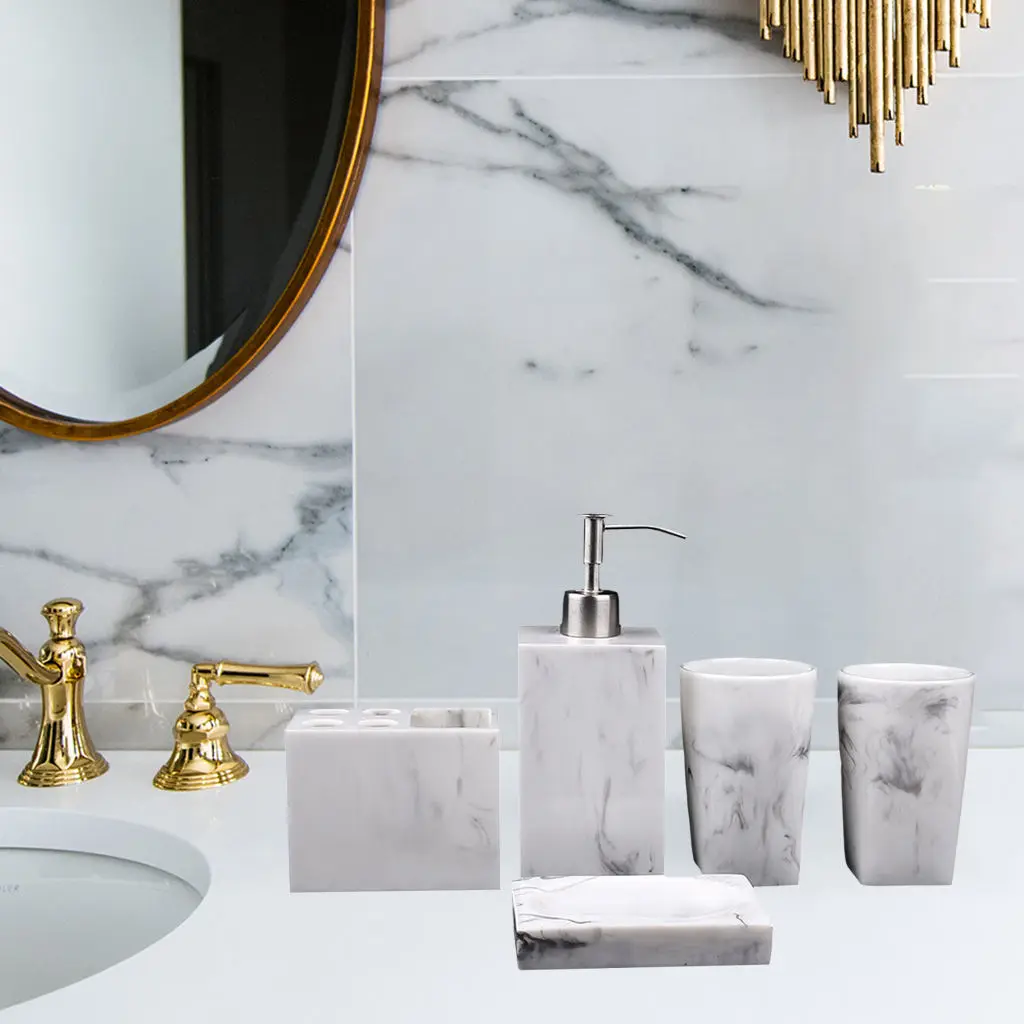 5 Pieces Bathroom Counter Accessories Set 5 Toilet Esssentials Toothbrush Holder Lotion Dispenser Home Decor