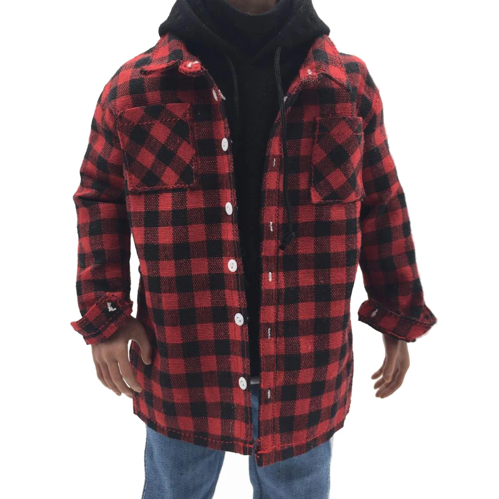 1:6 Men 15cm Red Plaid Shirt for 12inch Phicen Kumik   DID Doll Accs 