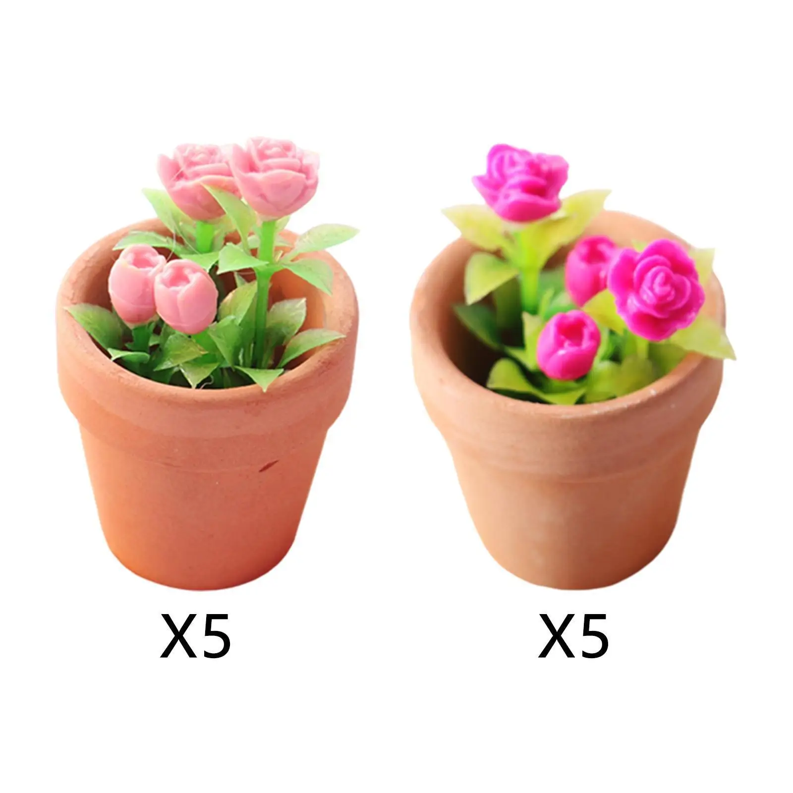 Mini Rose Potted Plants 1:12 Dollhouse Birthday Gifts Plant Potted for Kids Children