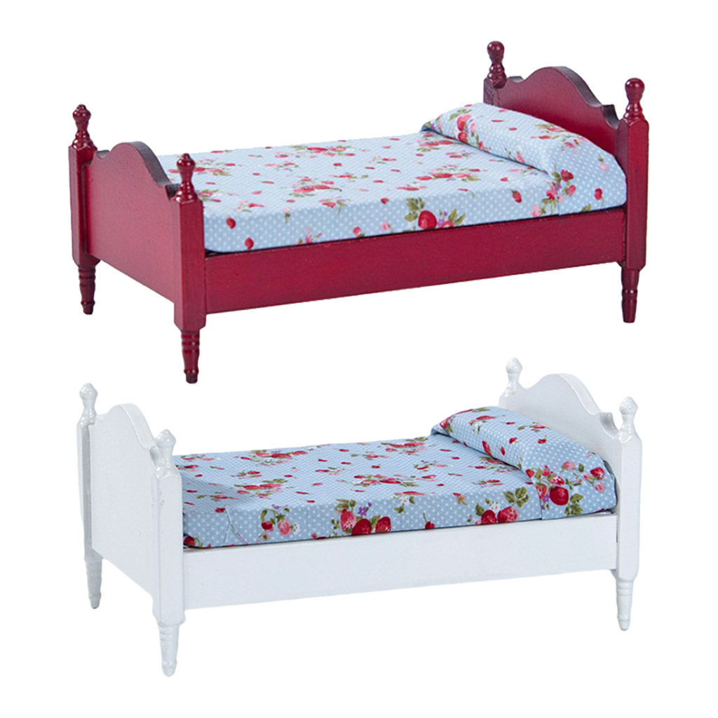 1/12 Miniature Dollhouse Bed Dollhouse Furniture Kids Toys Mini Baby Bed Set Miniature