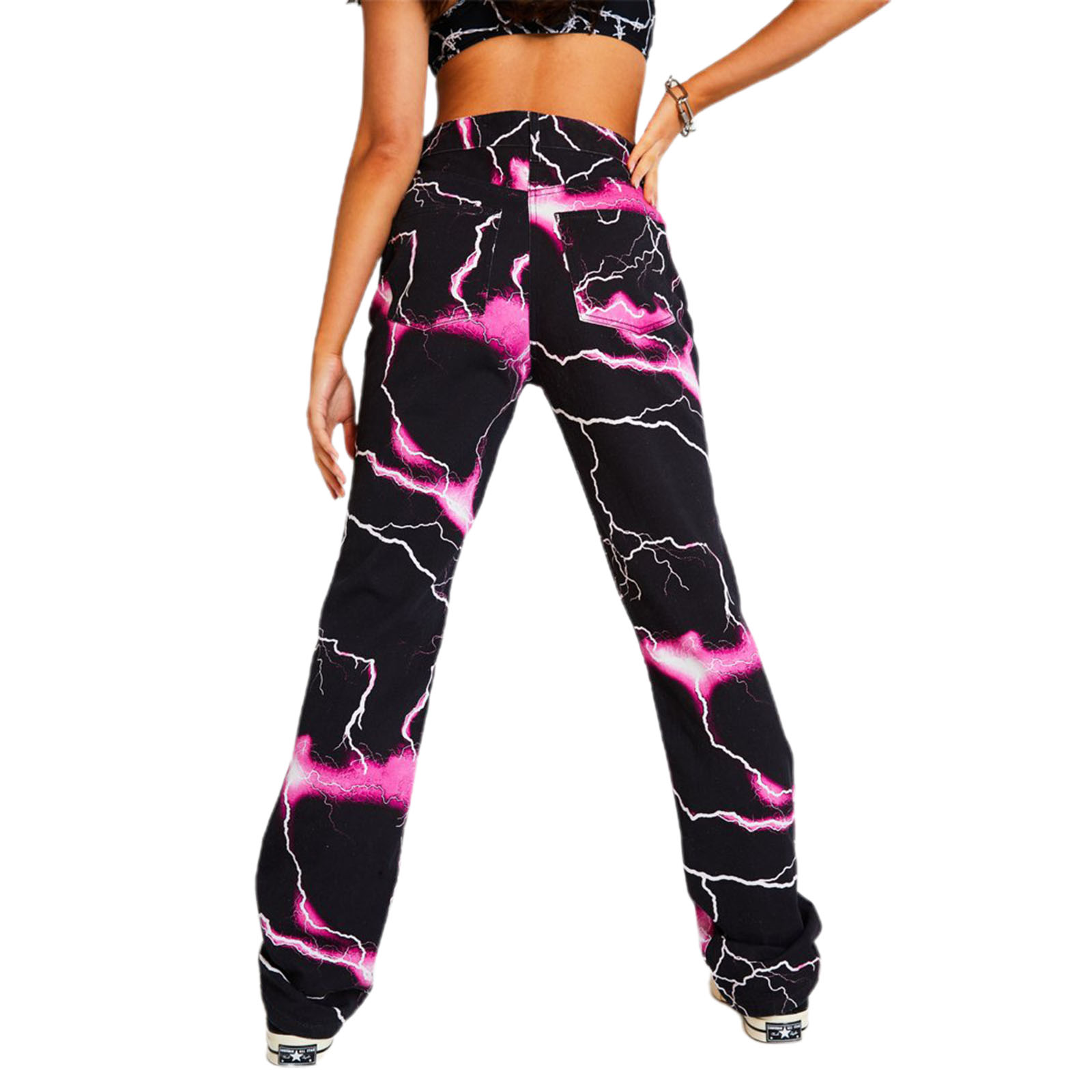 2021 New Women Lightning Print Jeans 
