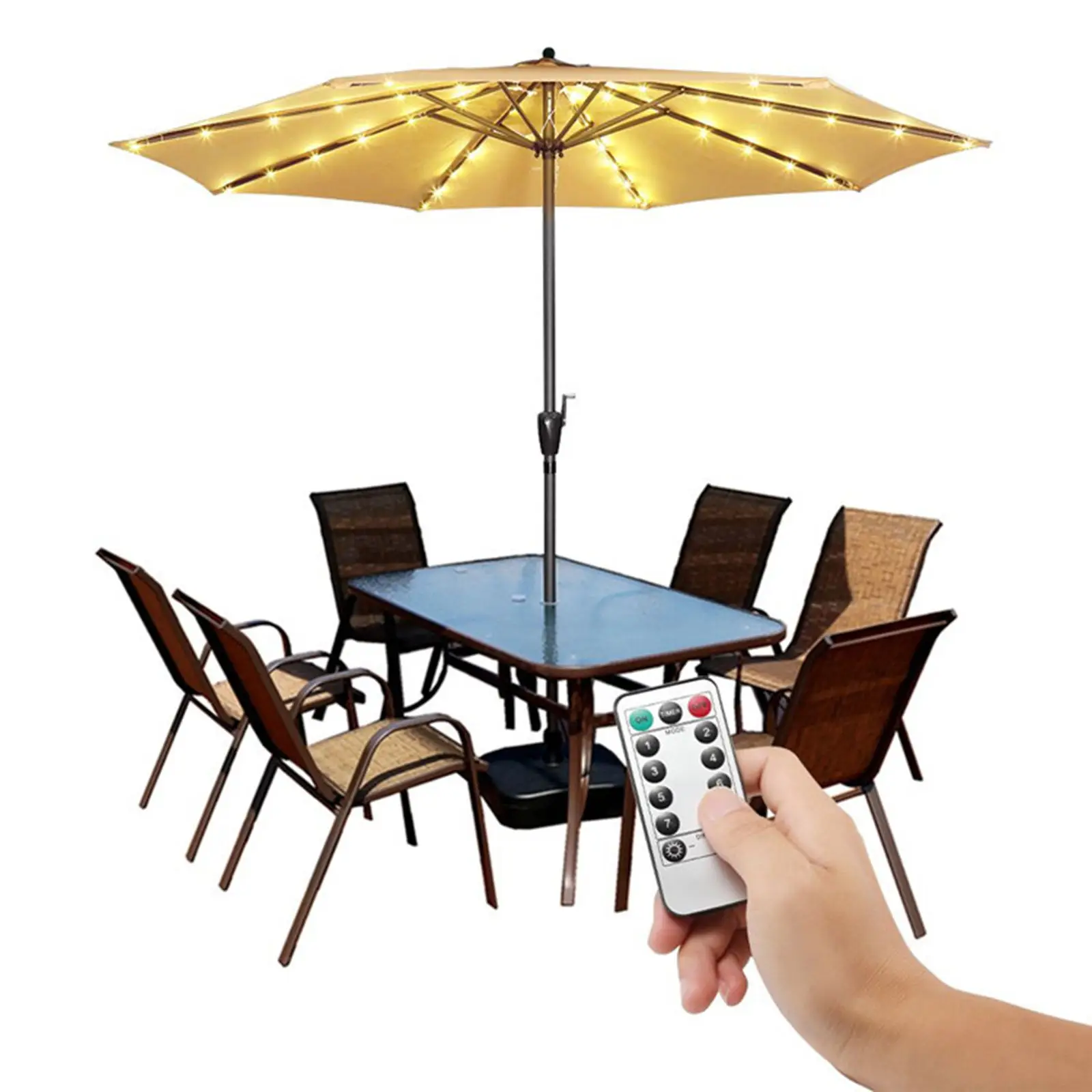 Patio Umbrella Parasol Lights 104LEDs Battery Operated 8 Lighting Mode Waterproof Tent String Light & Remote Control Decoration